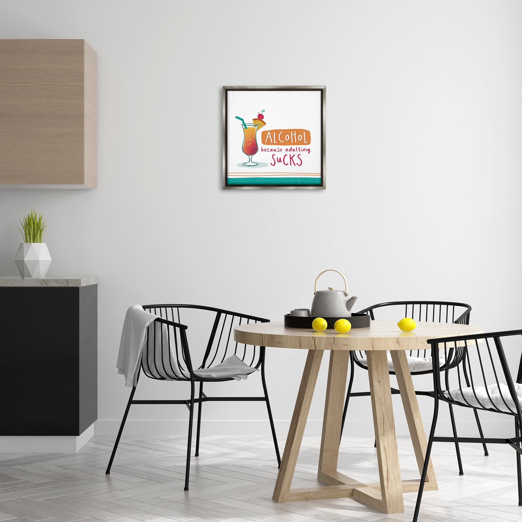 Stupell Industries Funny Adulting Phrase Food & Beverage Painting Gray Floater Framed Canvas Art Print Wall Art, 18 x 18
