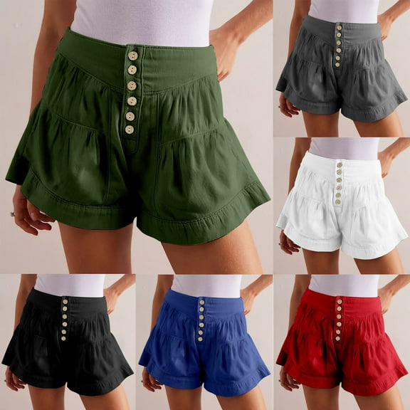 ZyeKqe Womens Shorts Summer Baggy High Waisted Flowy Wide Leg Buttons Pleated Casual Shorts