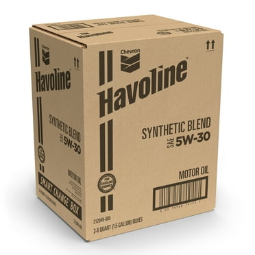 Chevron Havoline Synthetic Blend Motor Oil 5W-30, 6 Quart Smart Change Box Case (2-Pack)