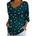 thumbnail image 2 of Endives Women's Christmas Shirt V Neck Shirt Snowflake Printed 3/4 Sleeve T Shirt, 2 of 6