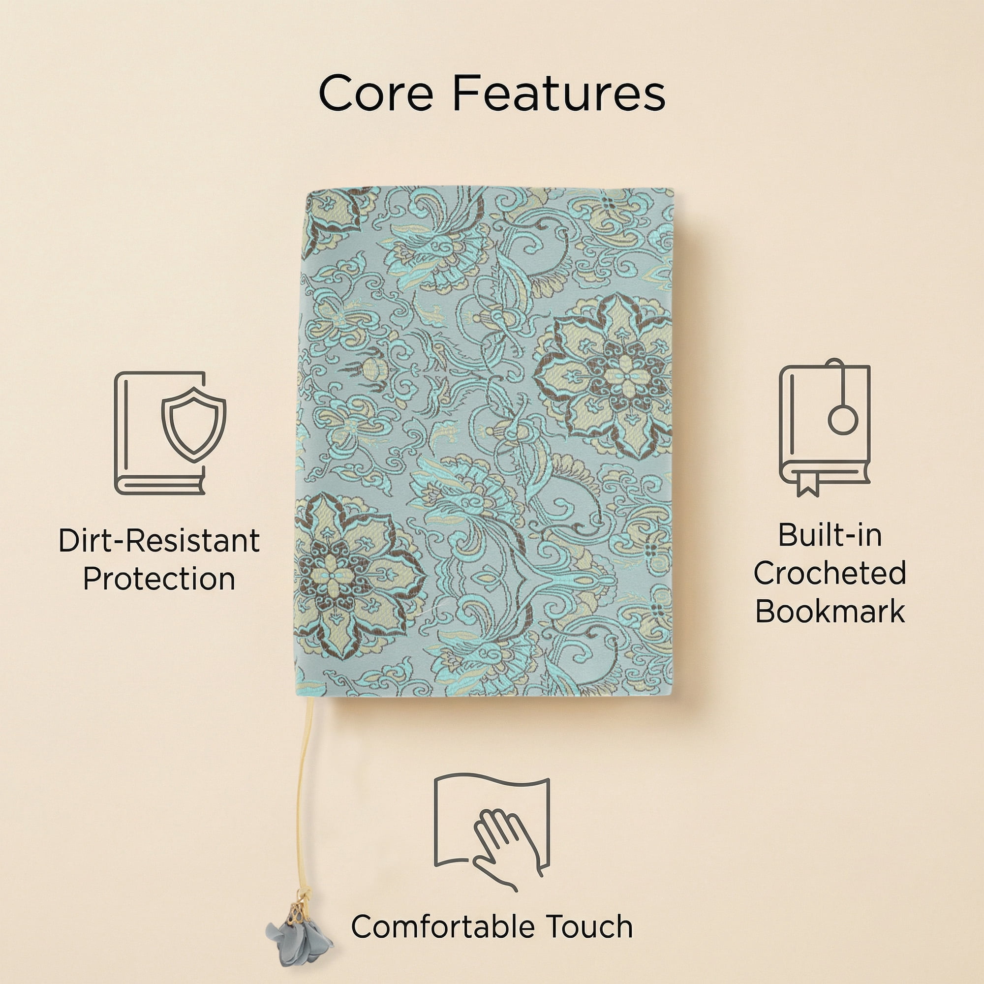 Unique Bargains Adjustable Fabric Book Cover for A5 Size Cyan