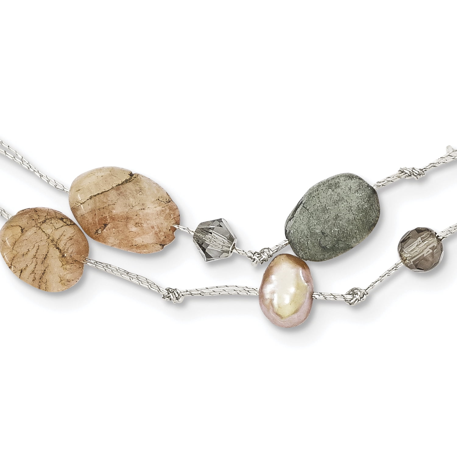 Collier Pendentif Ovale - Labradorite Grise Et Pierre De Lune - Doré Vieilli