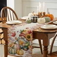 thumbnail image 3 of ERUNPONLY Red Orange Gnomes Fall Table Runner - 72 Inch Long Pumpkins Thanksgiving Eucalyptus Leaves Rustic Cotton Dress Scarves Farmhouse Table Runner for Kitchen Dining, Coffee Table, 18" x 72", 3 of 8