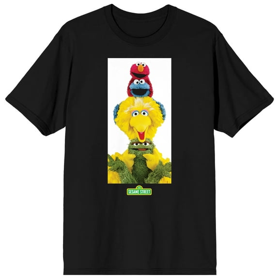 Sesame Street Sesame street stacked group Black Short Sleeve Adult T-Shirt-Medium