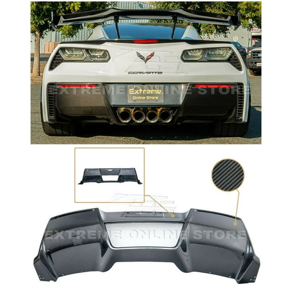 Extreme Online Store Replacement for 2014-2019 Chevrolet Corvette C7 GM Factory Style Carbon Fiber Rear Lower Bumper Diffuser