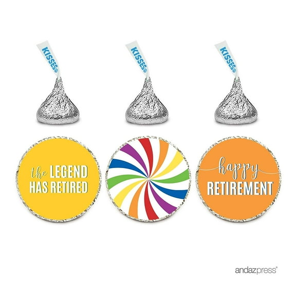 Chocolate Drop Labels Trio, Hershey's Kisses Party Favors, Happy Retirement Rainbow, 216-Pack, The Legend Has Retired