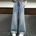 thumbnail image 2 of TIREOW Girls Baggy Jeans Elastic High Waist Wide Leg Denim Pants Trendy Solid Color Y2K Streetwear Loose Fit Denim Trousers, 2 of 8