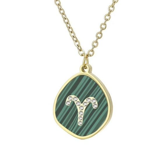 PAMTIER Classic Unisex Stainless Steel Hip Hop 12 Constellation Zodiac Alphabet Pendant Zirconia Crystal Inlay Necklace Clavicle Chain Aries