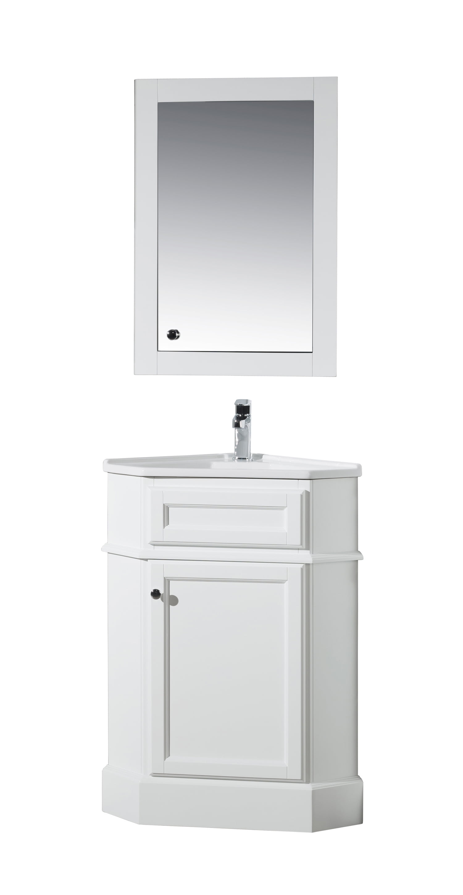 Stufurhome Hampton White 27 Inch Corner, 27 Inch Bathroom Vanity Cabinet
