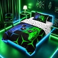 thumbnail image 2 of meiyoeat Neon Blue-Green Flame Game Controller Twin Comforter Sets for Kids Boys, Dual-Tone Geometric Gaming Bedding Set, Gamepad Reversible 2pcs, 1 Comforter and 1 Pillowcase, 2 of 6