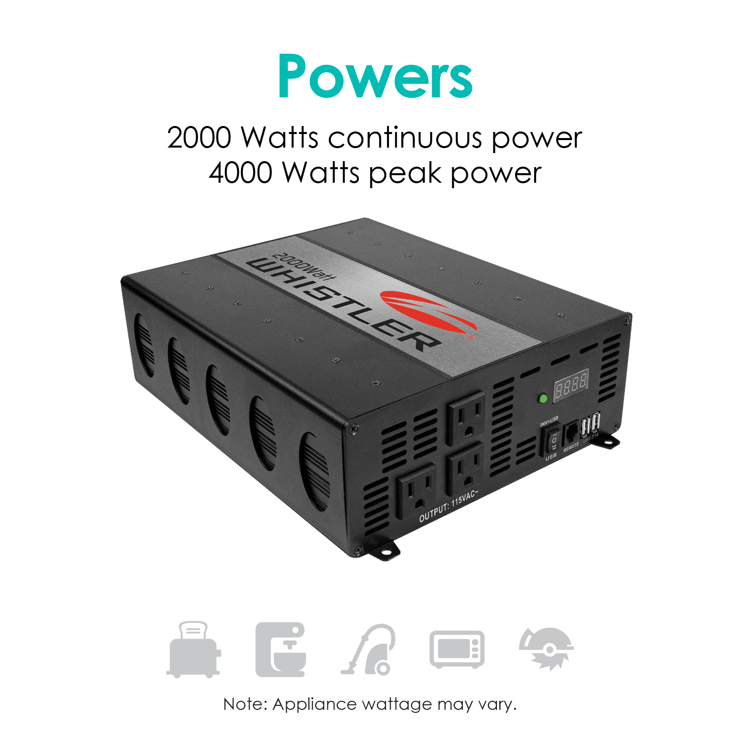 Whistler Xp00i Power Inverter 00 Watt Continuous 4000 Watt Peak Power Walmart Com Walmart Com