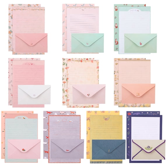 sixwipe 90 Pcs Stationery Set with Envelopes - 60 Sheets of Lined Writing Paper & 30 Cute Envelopes with 80 Dot Stickers, Fun Floral & Animal Designs for Letters, Invitations & Poetry