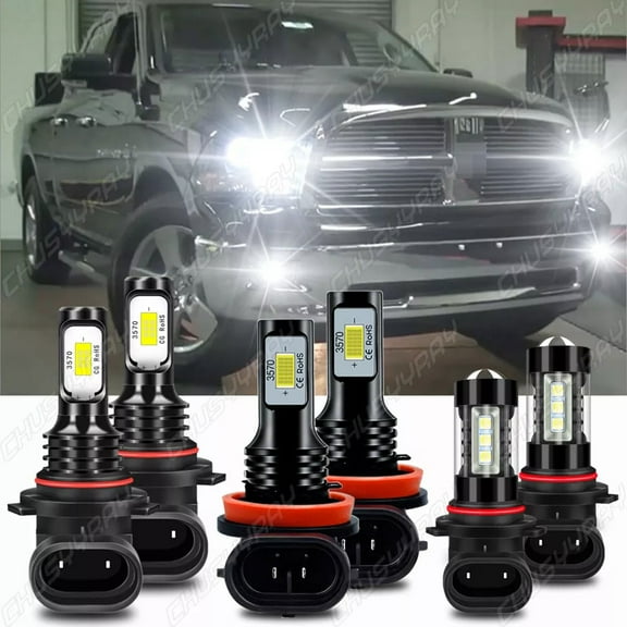 For Dodge RAM 1500 2500 2016 2017 2018 - LED Headlight High Low Beam Fog Light Bulbs Kit 6000K White 6x