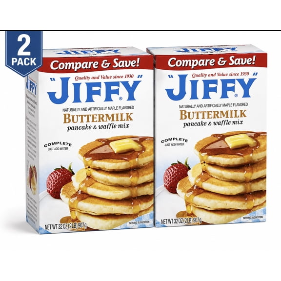 JIFFY Buttermilk Pancake & Waffle Mix, 32 oz, 2 Pack
