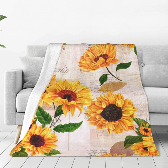 Fotbe Sunflower 5 Manta de Franela Acolchonada con Estampado, Súper Suave y Esponjosa, Extra Grande para Sofá, Cama, Uso Todo el Año-60"x50"