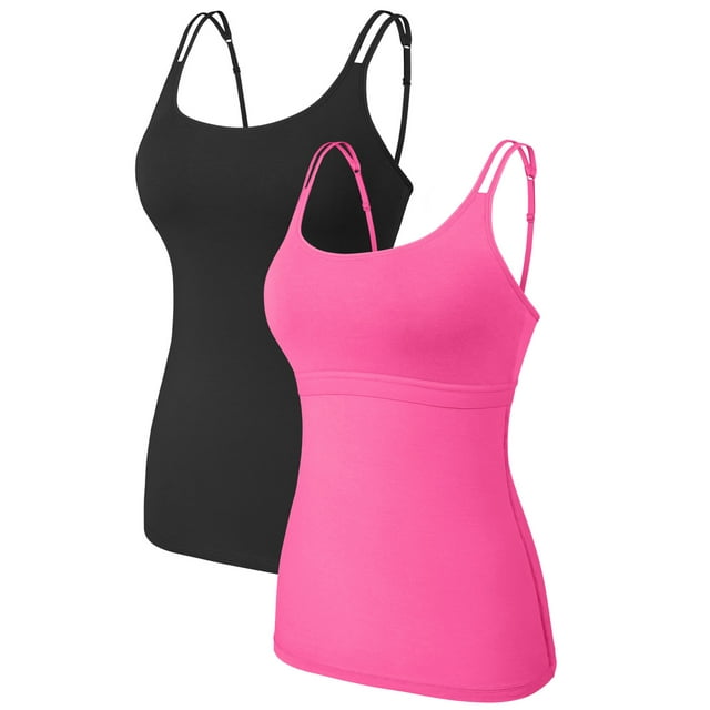 Charmo Lot de 2 Camisoles en Coton pour Femmes avec Soutien-Gorge Intégré