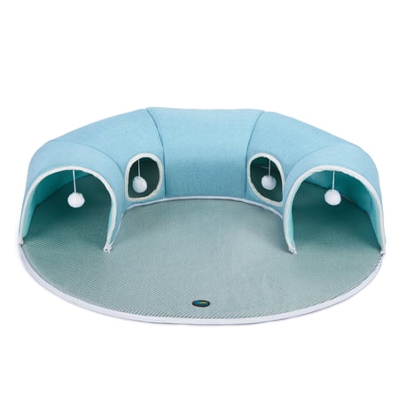 Ownpets 2 in 1 Detachable Cat Tunnel Bed Cooling Pad Cave Interactive Play Toy Rabbit Kitty