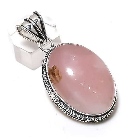 Natural Rose Quartz Gemstone 925 Sterling Silver Jewelry Pendant 2.05"