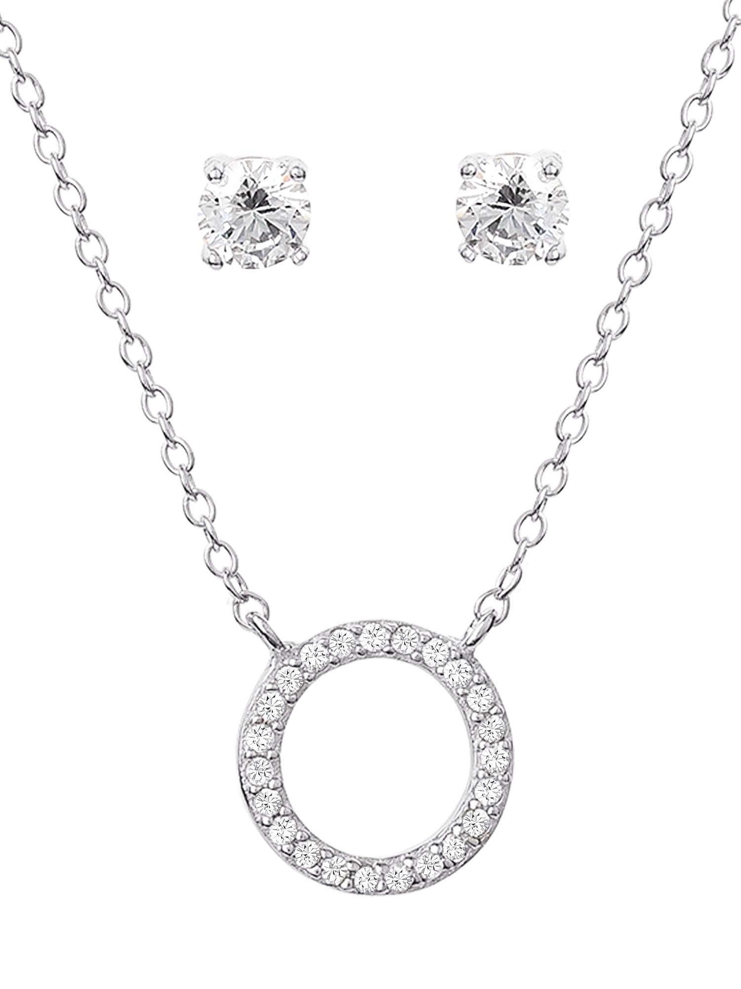 18 Sterling Silver Cubic Zirconia Multi Circle Drop Bridal Wedding Pendant Necklace