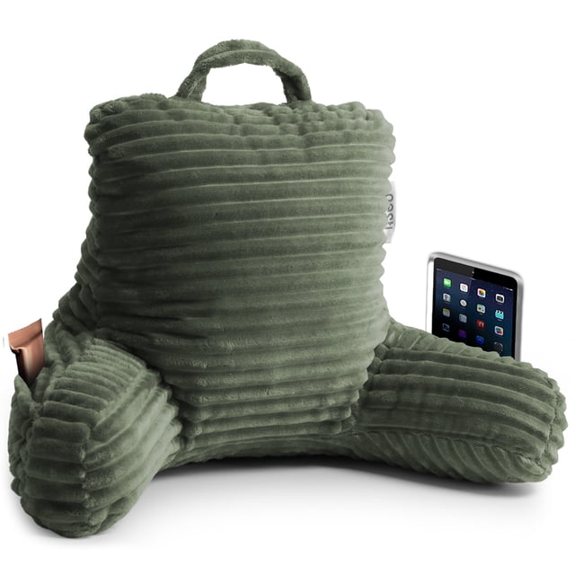 Nestl Almohada de Lectura para Niños y Adolescentes, Pequeña con Respaldo Brazos, Descanso Memory Foam Triturada, Verde Oliva.