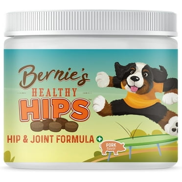 Bernie's Healthy Hips Hip and Joint Supplement Soft Chews for Dogs, Pork Flavor, 90 Count Jar
