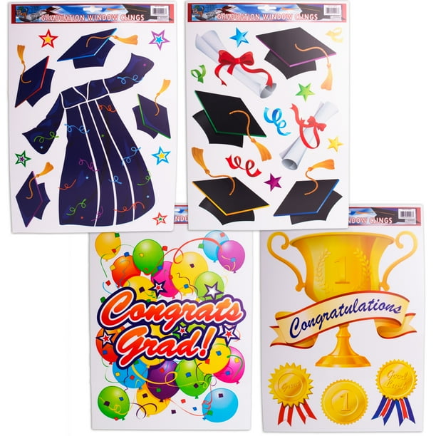 Graduation Congrats Grad Caps Diplomas Gown Assorted Window Clings, 12