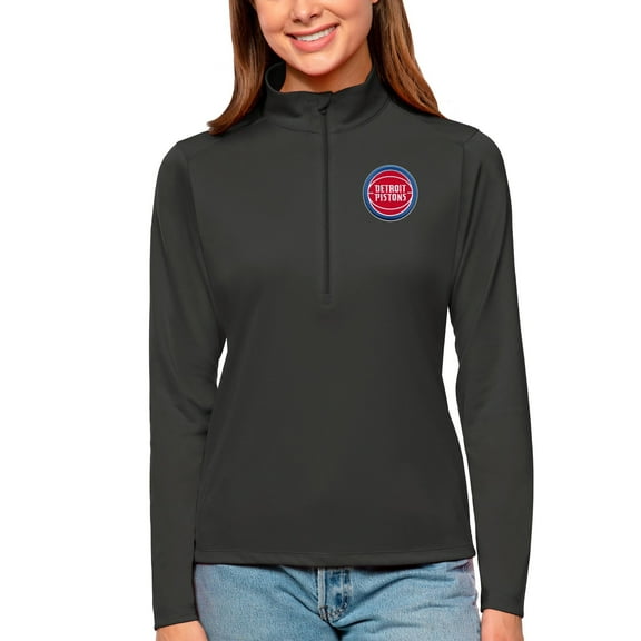 Women's Antigua Charcoal Detroit Pistons Tribute Half-Zip Top