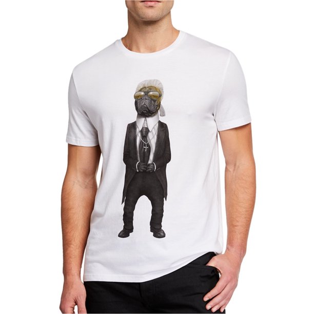 Elevenparis Hombre Moda Perro Gráfico Camiseta blanca M