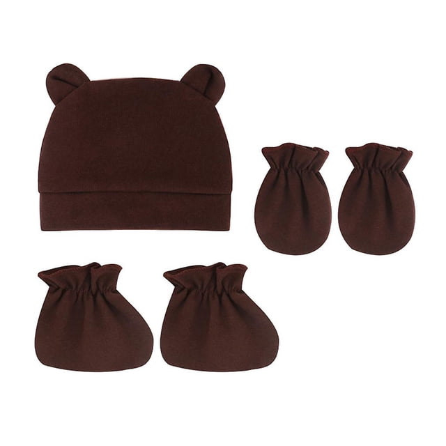 Manoplas, calcetines, gorro de dormir, gorro cálido para bebés, recién nacidos, niños y niñas, color café