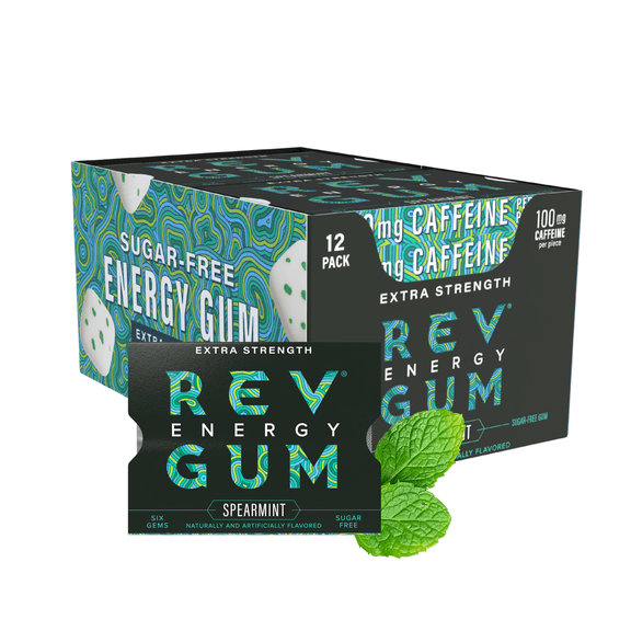 Rev Gum Sugar Free Extra Strength Spearmint Energy Gum, 12 Pks (72 Count)
