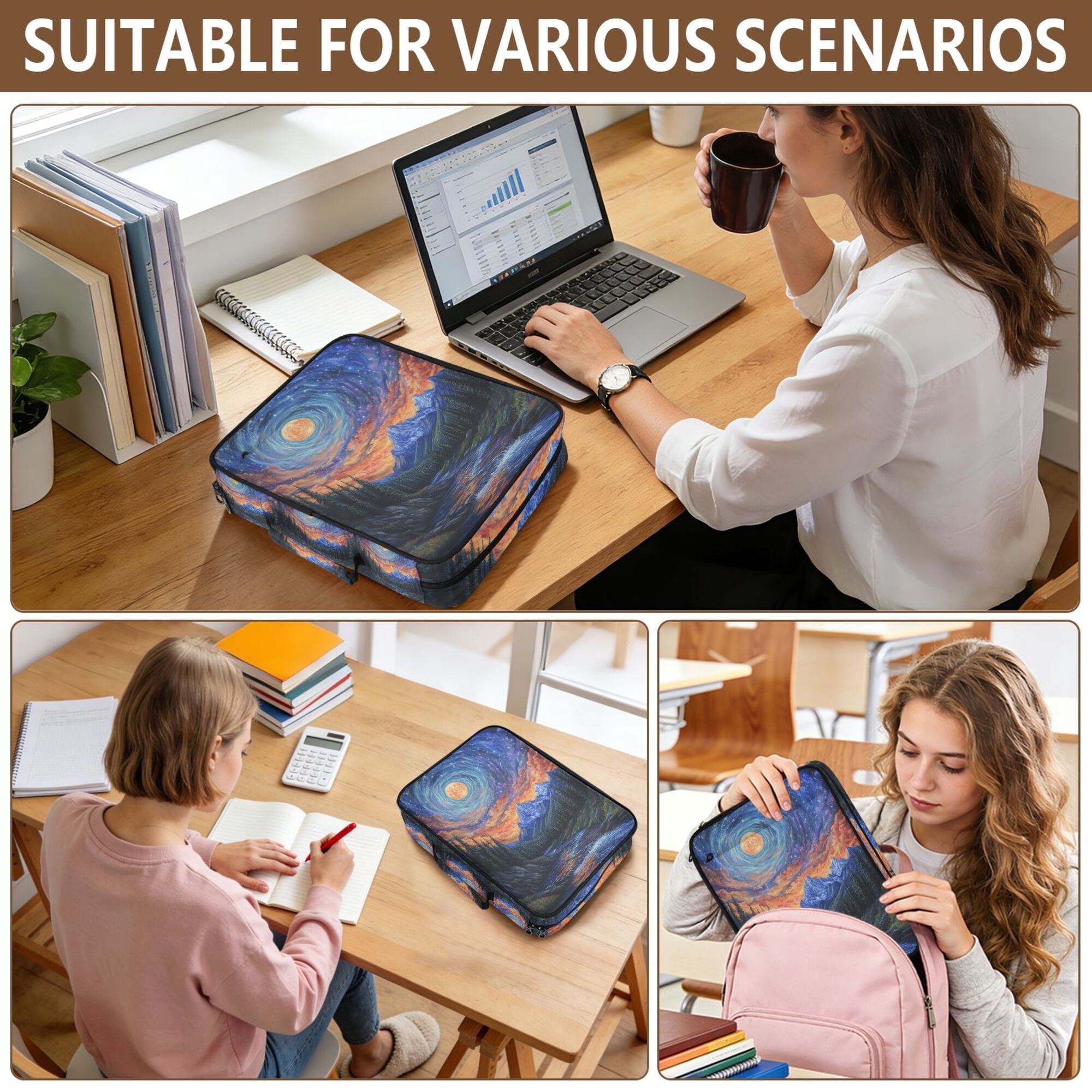 FORMRS Accordion File Folder A4 Size 7-Pocket Expanding Document Organizer Bag with 3 Ring Binder, Mountains and Forests