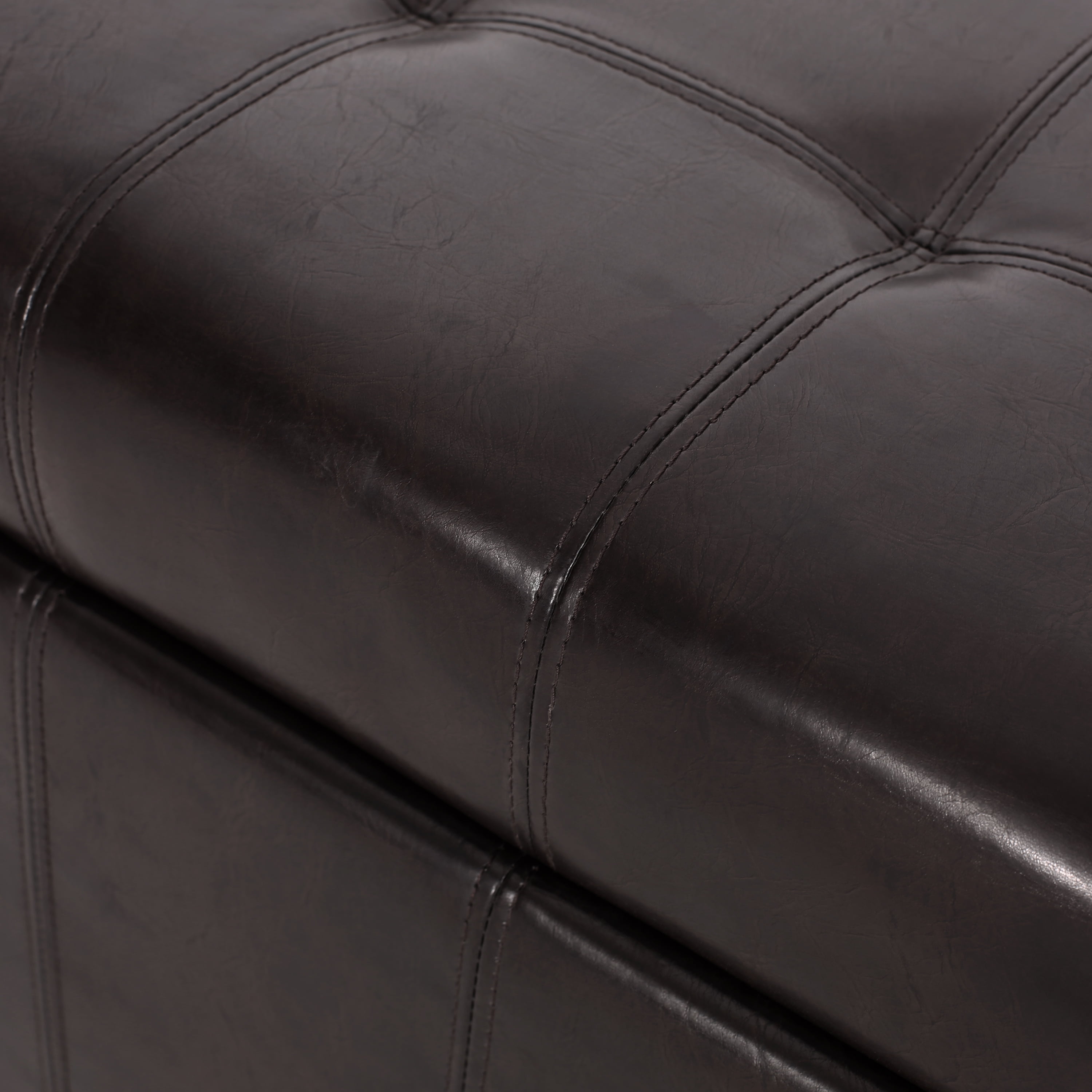 Noble House Allison Contemporary Tufted Bonded Leather Storage Ottoman, Brown and Dark Brown