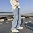 thumbnail image 4 of GXWEA Boys' Jeans Boys Cross Patch Frayed Wide Leg Denim Pants Kids Light Wash Loose Jeans Spring Streetwear（Blue,4-5 Years）, 4 of 7