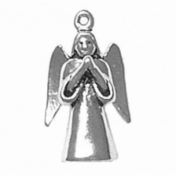 Sterling Silver 16" 1mm Box Chain 3D Praying Angel Pendant Necklace