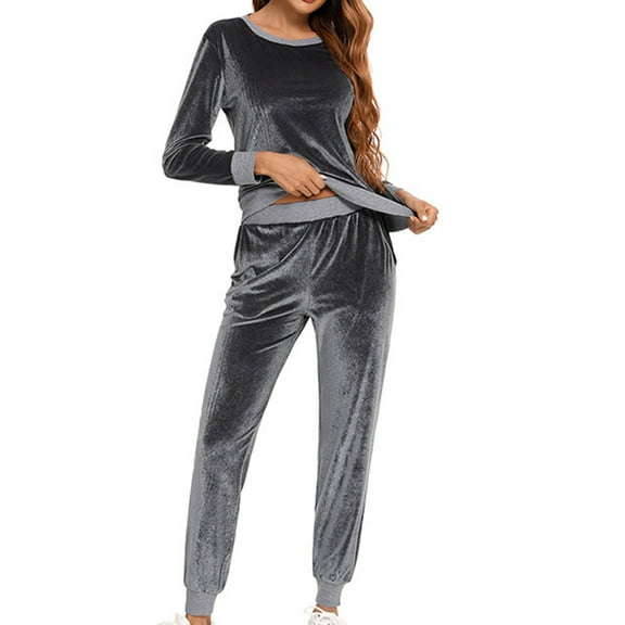FAIWAD 2 Pieces Tracksuit Outfit Set for Womens Long Sleeve Lounge Tops with Palazzo Pants Sweatsuit (Medium, Gray)