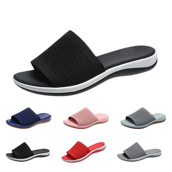 Indoor Slippers for Women Open Toe Knitted Mesh Slip on Slippers Comfortable Summer Casual Lightweight Breathable Slippers, 36