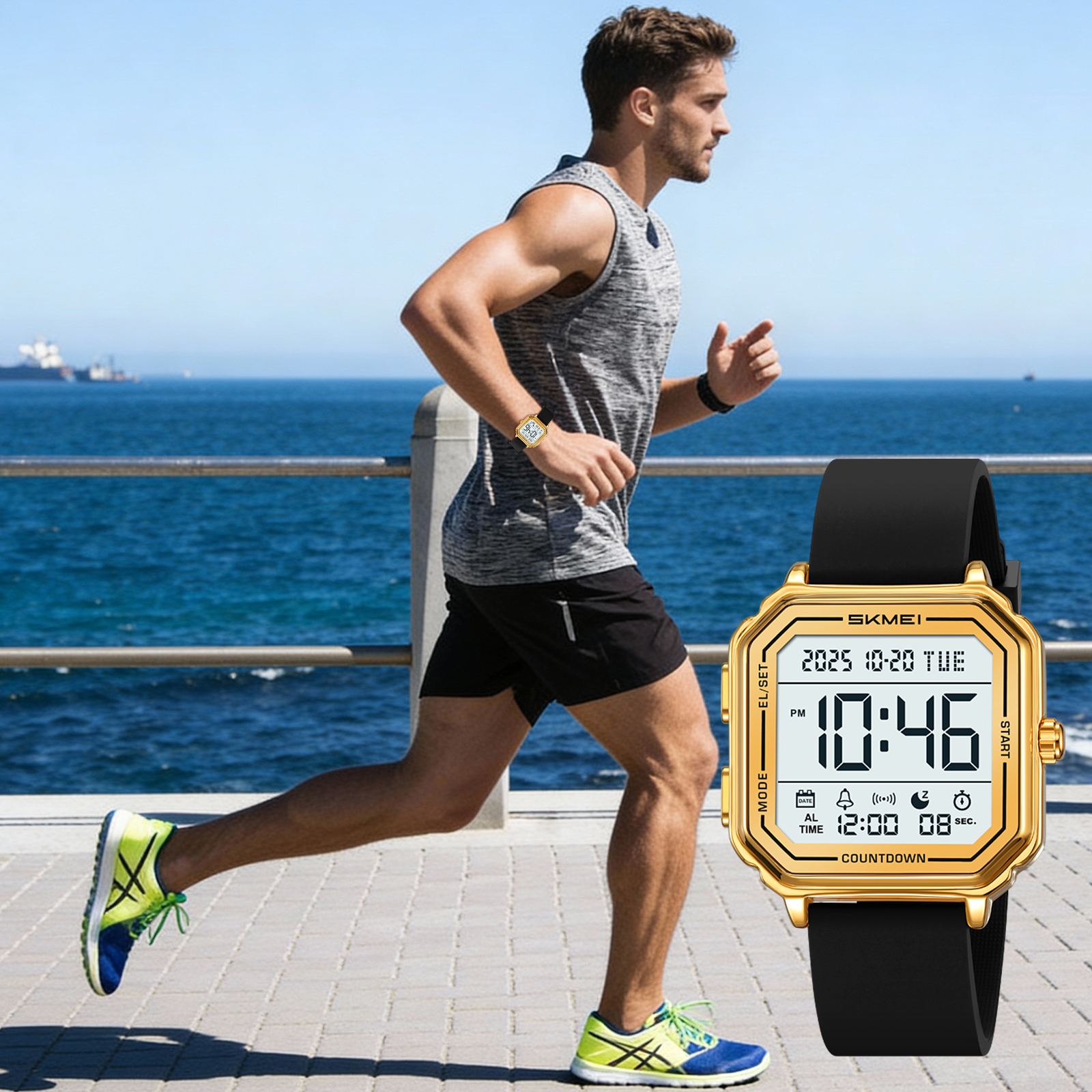 SKMEI Mens Digital Watch Sports Waterproof Outdoor Large Face Military Watches for Men with Stopwatch LED Back Ligh Alarm