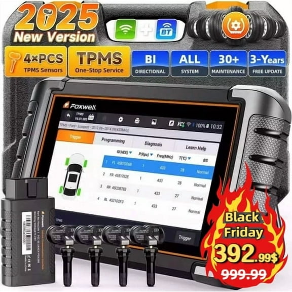 FOXWELL NT809TS TPMS Relearn Activation Tool OBD2 Scanner All Systems Bi-Directional Diagnostic Scan Tool 30  Reset Active Test EOBD OBD Car Diagnostic Scanner TPMS Functions with 4PCS Sensors