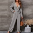 thumbnail image 2 of lulshou Jumpsuits for Women, Women's Summer Casual Lace Stitching Sexy V-neck Jumpsuit Waistband Jumpsuit Women's Jumpsuits, Rompers & Overalls, Gray XXL, 2 of 5