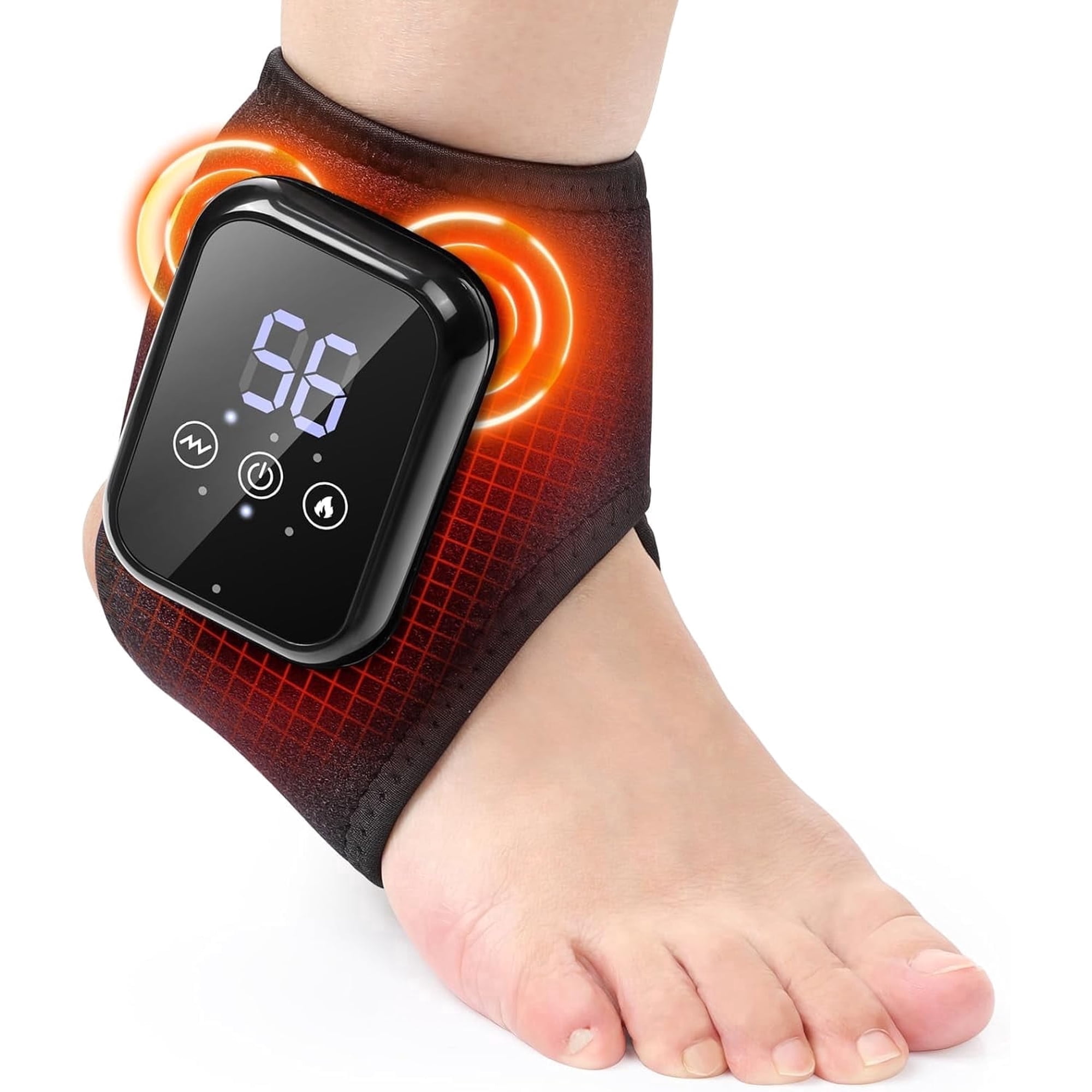 Cordless Ankle Massager with Heat, 2000mAh Battery Ankle Heating Pad with Massage, Heated Ankle Wrap Warmer Foot Massager, 3 Vibration Modes, 3 Heat Levels, Auto Shut Off, 1PCS