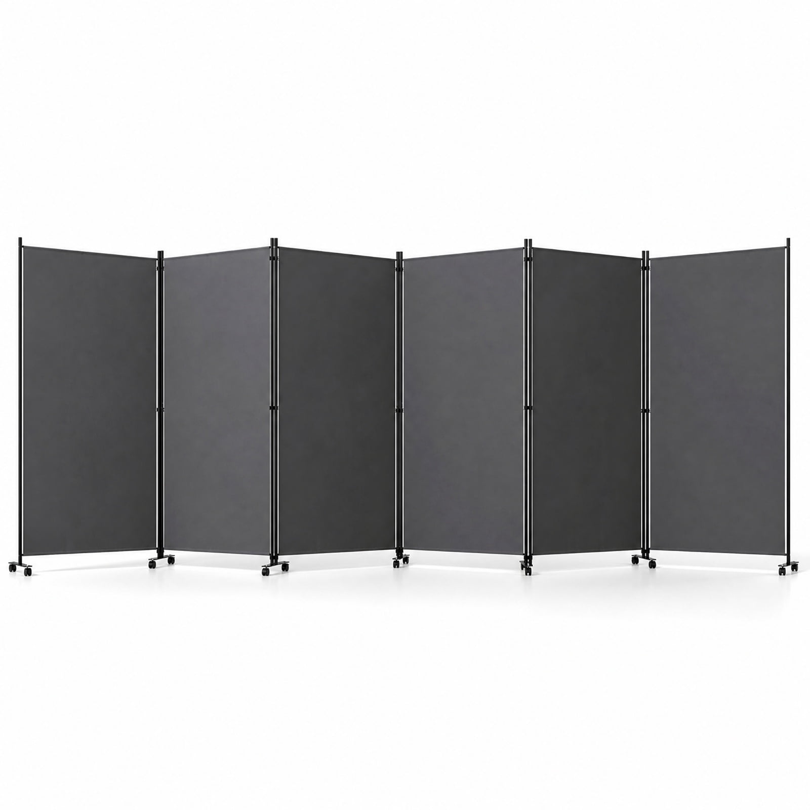 Vebreda 6-Panel Rolling Room Divider Folding Privacy Screen with Lockable Wheels, Freestanding Fabric Partition for Bedroom Office Studio, Gray