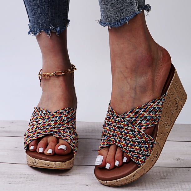Calzado informal para mujer, zapatos de playa con plataforma de tacón inclinado de fondo grueso, sandalias Wmkox8yii sa620