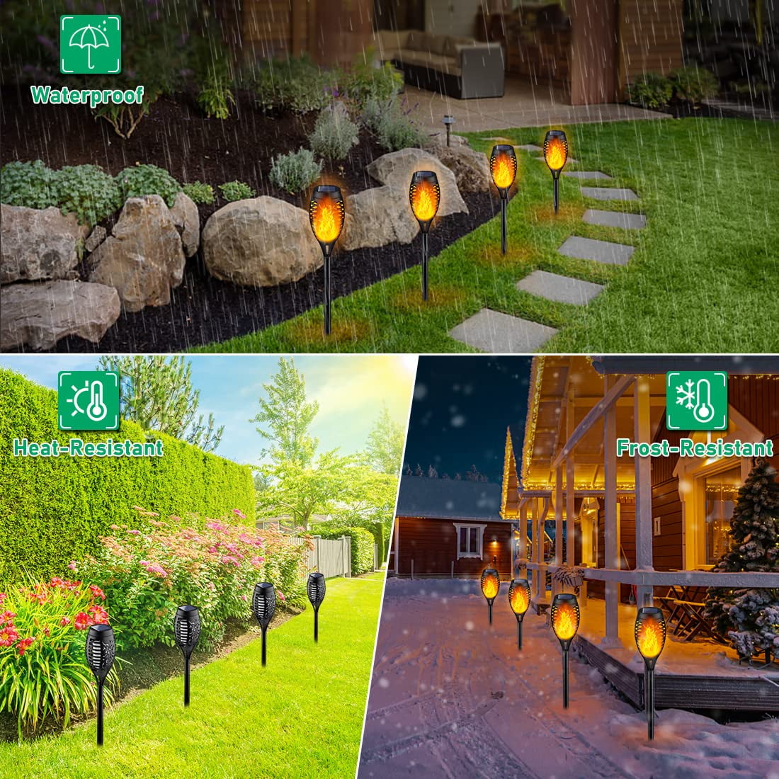 Solar Torch Light with Flickering Flame, 8 Pack Solar Lights Outdoor, Waterproof Outdoor Lights for Yard Garden, Luces Solares para Exteriores, Torches Lighting for Outside Patio Decorations