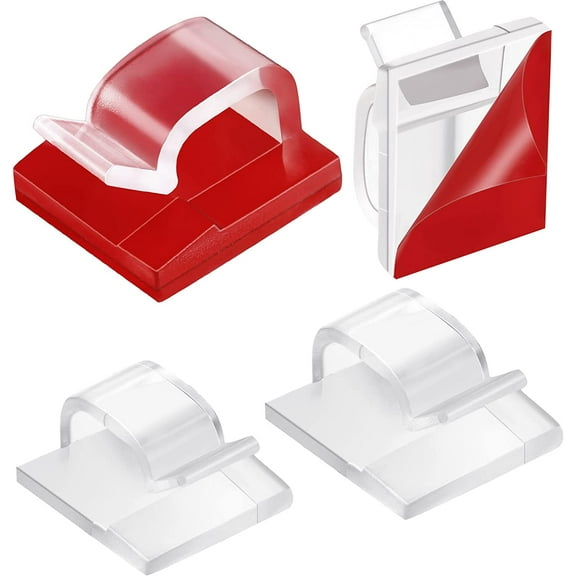 60 Pieces Outdoor Cable Clips with Adhesive Tapes Light Clips Decoration Clips Self Adhesive Hooks Wire Holder for Fairy Light (Clear)