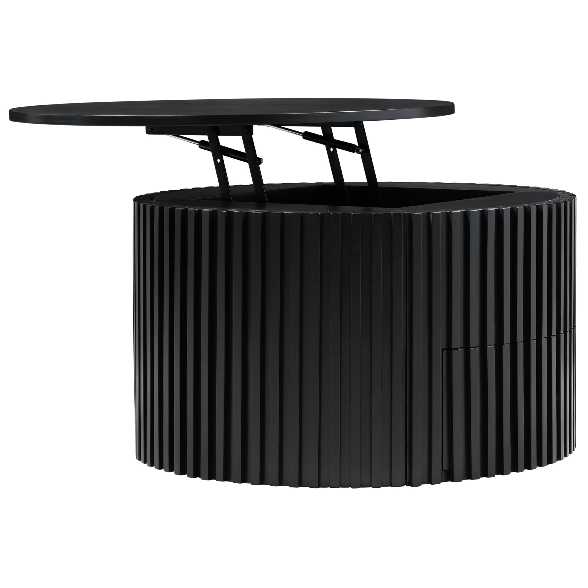 Mintazer Farmhouse Round Lift Top Coffee Table, Modern Fluted Accent Coffee Table with Drawer & Hidden Storage for Living Room, Black
