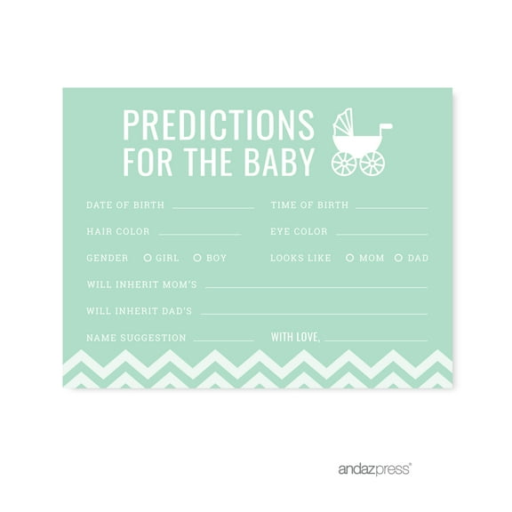 Predictions For Baby Mint Green Chevron Baby Shower Games, 20-Pack