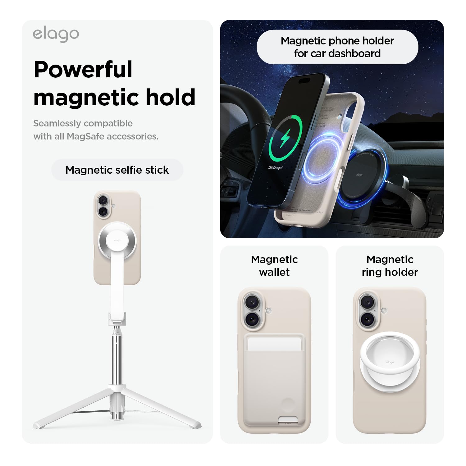 elago Magnetic Silicone Case Compatible with iPhone 16 Plus Case 6.7 Inch Compatible with All MagSafe Accessories - Built-in Magnets, Soft Grip Silicone, Shockproof [Stone]
