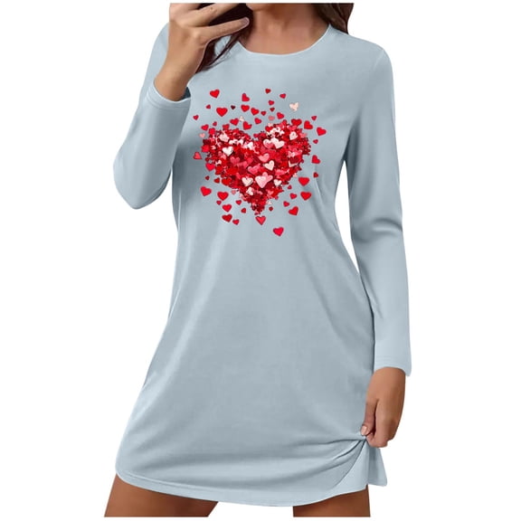 Perfectbot Women's Cotton Sleepshirt - Long Sleeve Printed Nightgown Comfy Casual Sleepwear