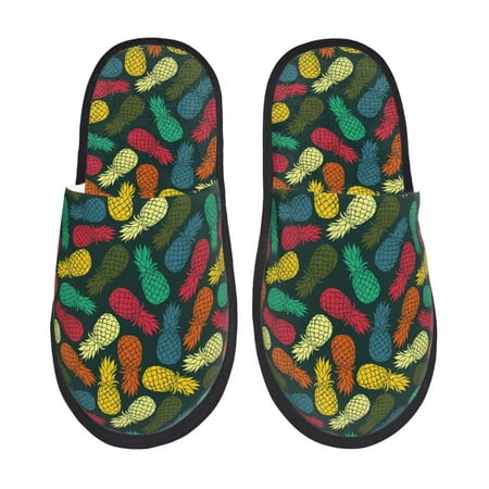 Balery Pineapple Fruit Colorful Slient Indoor Furry Fleece Comfort House Shoes Soft Non-Slip Home Shoes Cotton slippers House Slippers-- Large