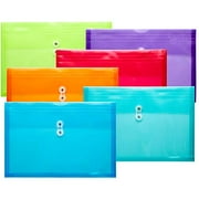 FANWU Plastic Legal Size Envelopes with String Tie Closure, 1-1/4" Expansion, Side Load, Clear File Folders Poly Project Paper Documents Organizer for Office School Home (Assorted Colors - 6 Pack)